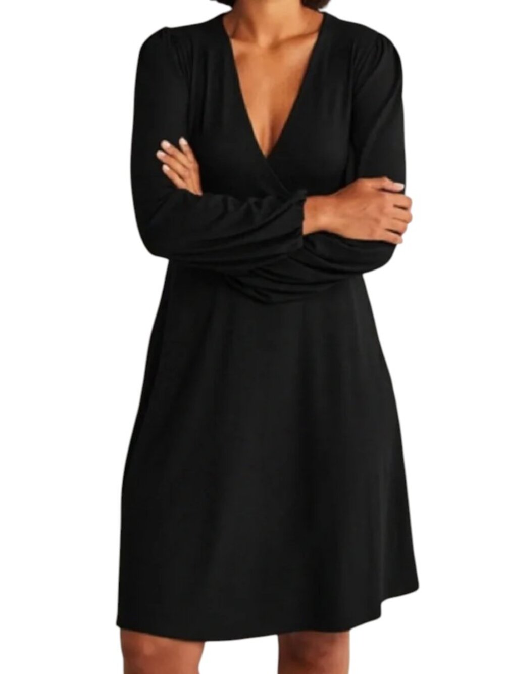 Boden Faux Wrap Stretch Jersey Knit Dress - Black - 10R
